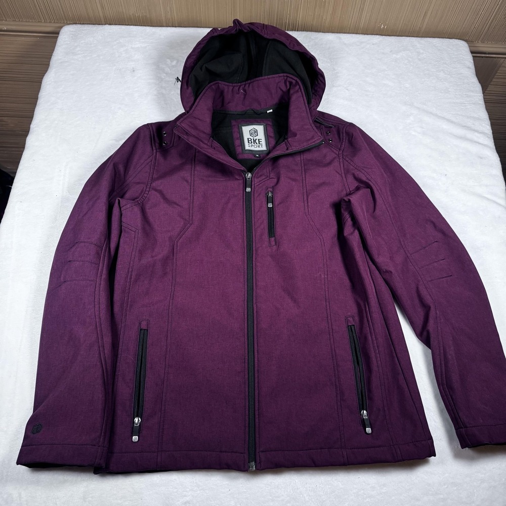 BKE Sport Jacket Mens Medium Purple‎ Hooded Softshell Windbreaker Zip Pockets